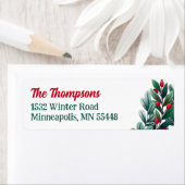 Beautiful Red Berry Greenery Christmas ラベル (インサイチュ)