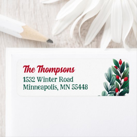 Beautiful Red Berry Greenery Christmas ラベル (インサイチュ)