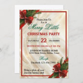 Beautiful Red Bow and Ribbon Christmas Party 招待状 (正面/裏面)