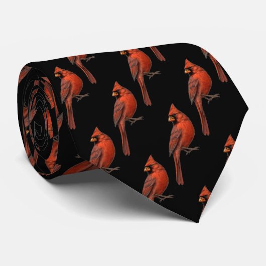 Beautiful Red Cardinal Bird Black Background ネクタイ (ロール)