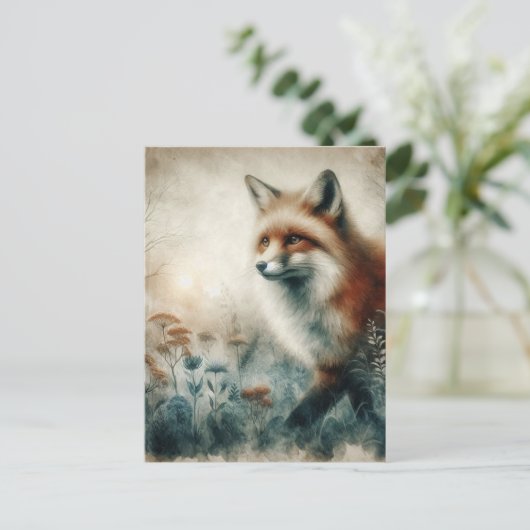 Beautiful Red Fox Watercolor ポストカード (スタンド正面)