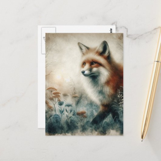 Beautiful Red Fox Watercolor ポストカード (正面/裏面インサイチュ)