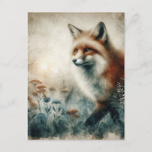 Beautiful Red Fox Watercolor ポストカード (正面)
