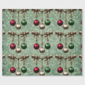 Beautiful Red,Gold,Green Christmas Bauble Ornament ラッピングペーパー (フラット)