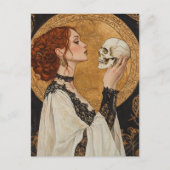 Beautiful Red haired Goddess Woman With a Skull ポストカード (正面)