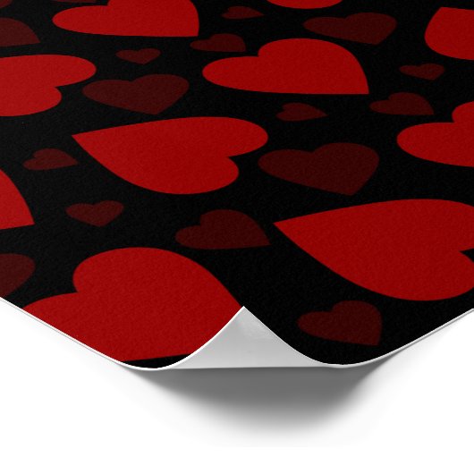 Beautiful red heart pattern on black  ポスター (角)