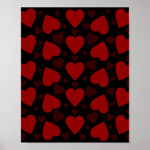 Beautiful red heart pattern on black ポスター