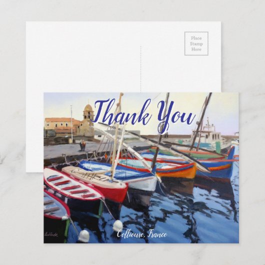 Beautiful Red Orange Blue Green Boats in Collioure (正面/裏面)