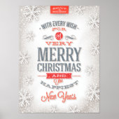 Beautiful Red & White Typography Snowflakes ポスター (正面)