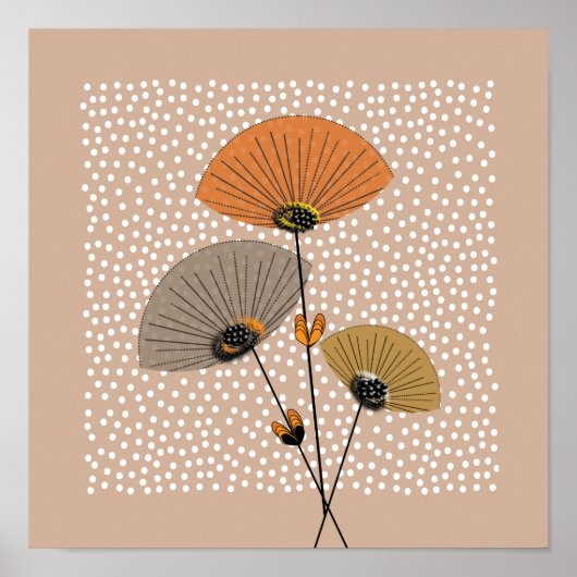 Beautiful Retro Flowers Illustration ポスター (正面)