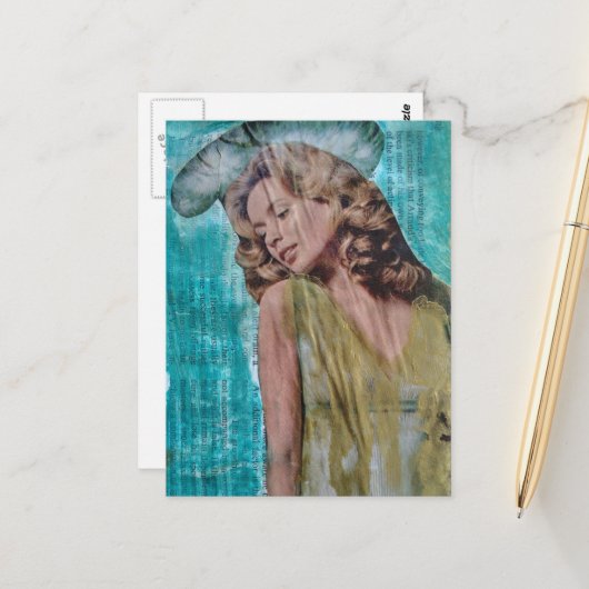 Beautiful Retro lady Mixed media collage ポストカード (正面/裏面インサイチュ)