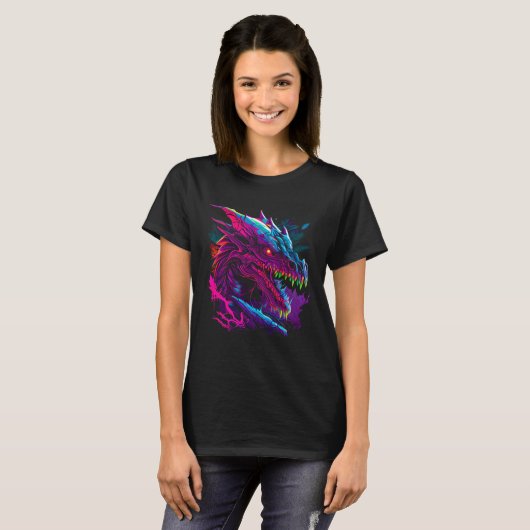 Beautiful Retrowave Dragon  Fantasy Cool Festival Tシャツ (正面フル)