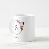 Beautiful Romantic Spring Monogram Flowers コーヒーマグカップ (正面左)