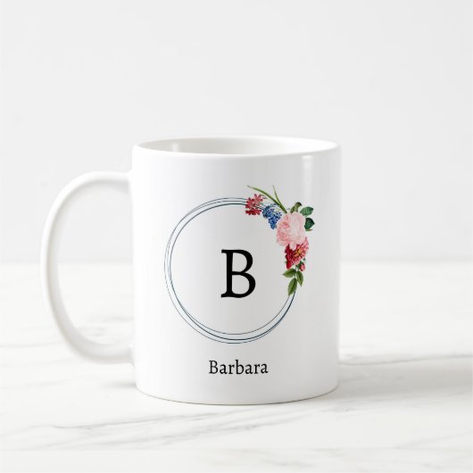 Beautiful Romantic Spring Monogram Flowers コーヒーマグカップ (左)