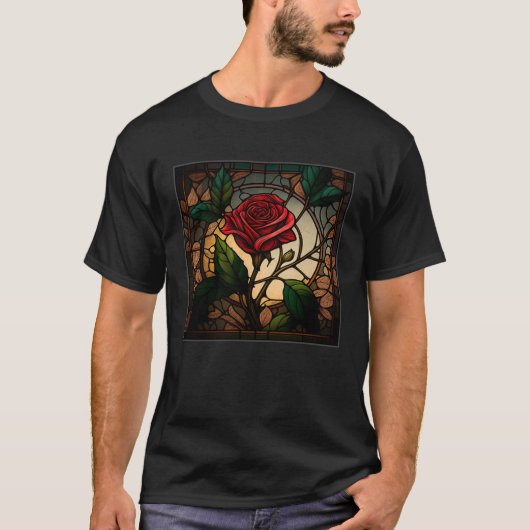 Beautiful Roses Illustration Stained Glass Realist Tシャツ (正面)