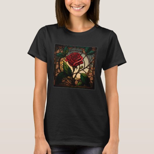 Beautiful Roses Illustration Stained Glass Realist Tシャツ (正面)