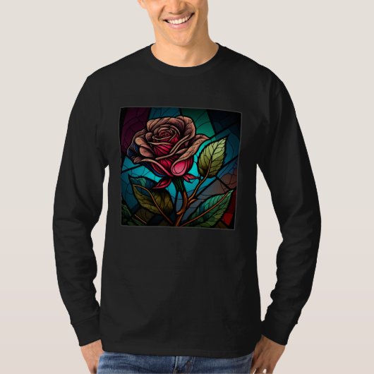 Beautiful Roses Illustration Stained Glass Realist Tシャツ (正面)