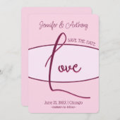 Beautiful Save The Date Pink Love 結婚's 招待状 (正面/裏面)