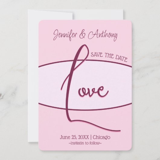Beautiful Save The Date Pink Love 結婚's 招待状 (正面)