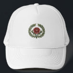 Beautiful Scandinavian Folk Art Floral Print Cap キャップ<br><div class="desc">Elevate your everyday style with a touch of folk art elegance. This beautiful cap showcases a stunning Rosemaling pattern with a vibrant central red rose and detailed green leaf work on a natural canvas background. A unique accessory that blends tradition with modern style.</div>