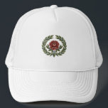 Beautiful Scandinavian Folk Art Floral Print Cap キャップ<br><div class="desc">Elevate your everyday style with a touch of folk art elegance. This beautiful cap showcases a stunning Rosemaling pattern with a vibrant central red rose and detailed green leaf work on a natural canvas background. A unique accessory that blends tradition with modern style.</div>