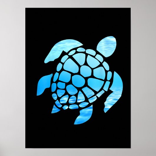 Beautiful Sea Turtle Silhouette Seen From Undersea ポスター (正面)