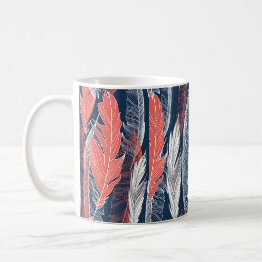Beautiful seamless graphic pattern of feathers コーヒーマグカップ (左)
