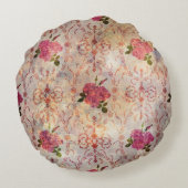 Beautiful seamless pink rose pattern grunge old st ラウンドクッション (裏面)