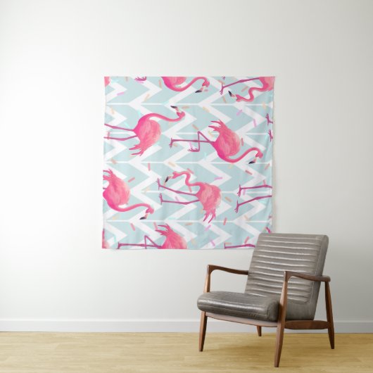 Beautiful seamless tropical pattern with pink flam タペストリー (インサイチュ(横))