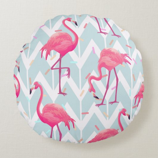 Beautiful seamless tropical pattern with pink flam ラウンドクッション (正面)