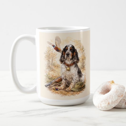 Beautiful Setter with Pheasants , Art コーヒーマグカップ (ドーナツ)