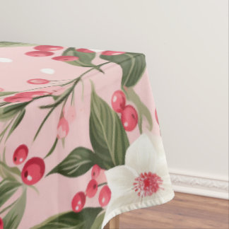 Beautiful Shabby Chic Pink Christmas Floral Berry テーブルクロス