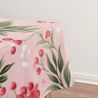 Beautiful Shabby Chic Pink Christmas Floral Berry テーブルクロス