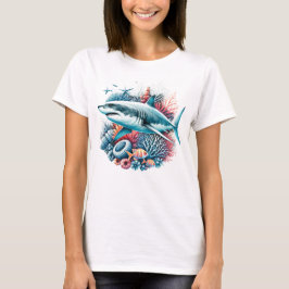BEAUTIFUL SHARK IN OCEAN WITH FISH AND CORAL  Tシャツ