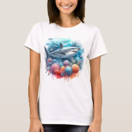BEAUTIFUL SHARK IN OCEAN WITH FISH AND CORAL  Tシャツ