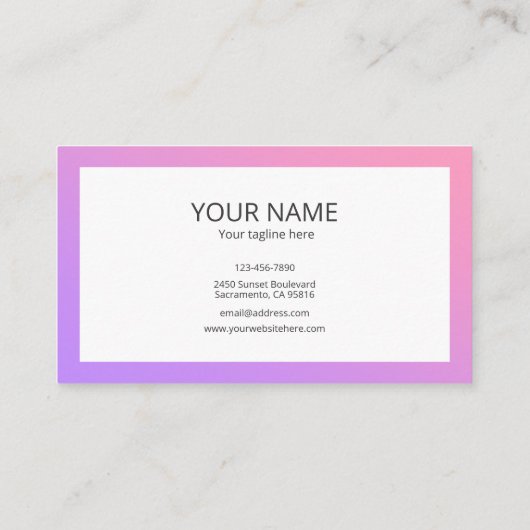 Beautiful Simple Pink Purple Gradient Square Frame 名刺 (裏面)
