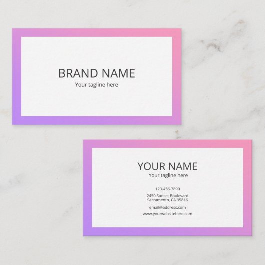 Beautiful Simple Pink Purple Gradient Square Frame 名刺 (正面/裏面)