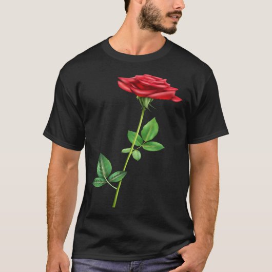 Beautiful Single Red Rose Flower Love For Floral Tシャツ (正面)