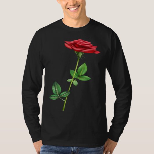 Beautiful Single Red Rose Flower Love For Floral Tシャツ (正面)