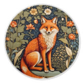 Beautiful Sitting Red Fox William Morris Inspired セラミックノブ (正面)