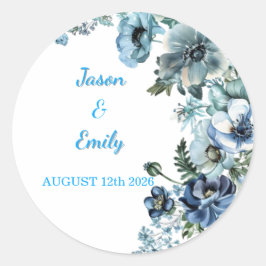 Beautiful Sky Blue Floral Wedding Stickers  ラウンドシール