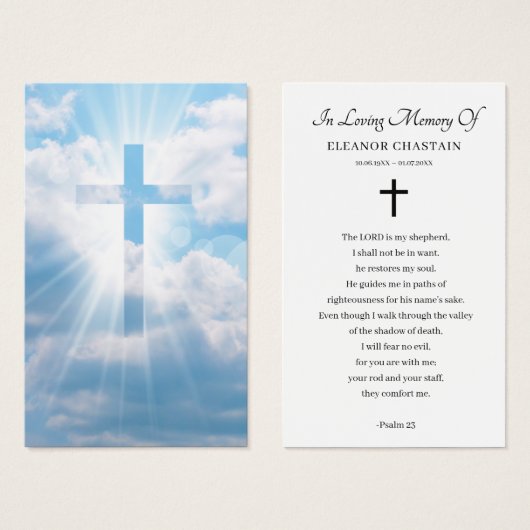 Beautiful Sky Cross Funeral Memorial Prayer Cards (正面&裏面)