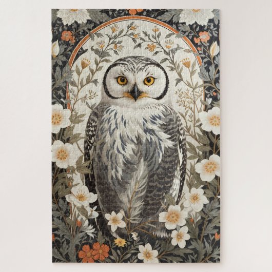 Beautiful Snowy Owl William Morris Inspired ジグソーパズル (縦)