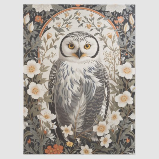 Beautiful Snowy Owl William Morris Inspired 薄葉紙 (正面)