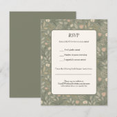 Beautiful Soft Flowers on Sage Green Muted Earthy 出欠カード (正面/裏面)