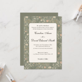 Beautiful Soft Flowers on Sage Green Muted Earthy 招待状