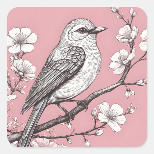 Beautiful songbird illustration スクエアシール (正面)