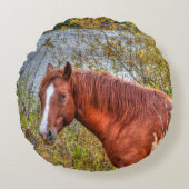 Beautiful Sorrel Mare & Lake View写真ウマ科の ラウンドクッション (正面)