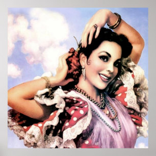 Beautiful Spanish Flamenco Dancer in Red Polka Dot ポスター
