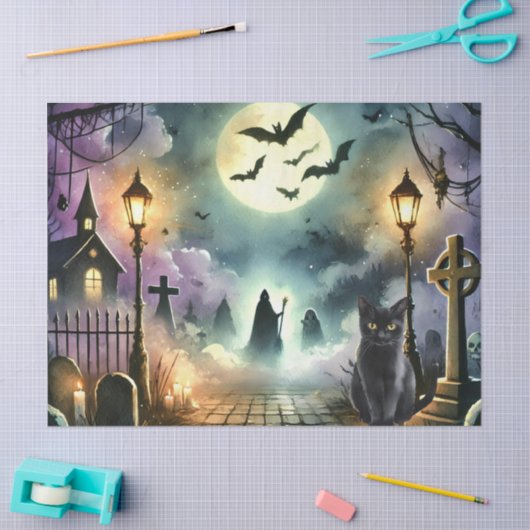 Beautiful Spooky Haunted Halloween Decoupage 薄葉紙 (クラフト)